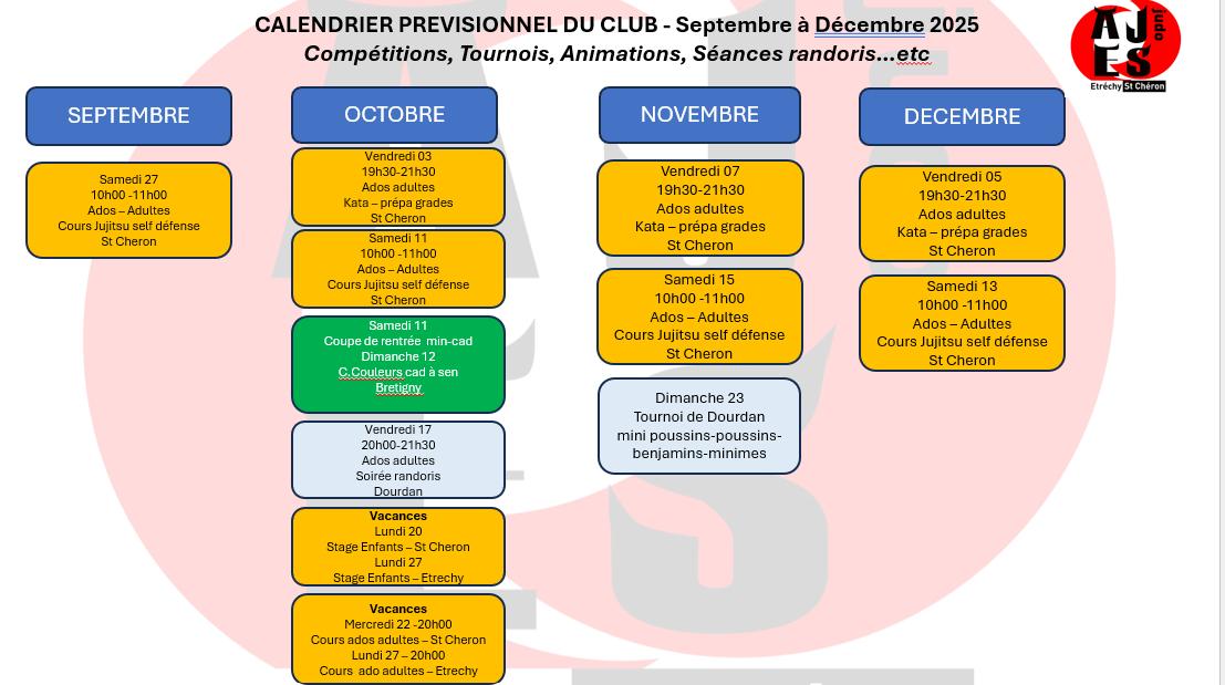 Calendrier septembre à décembre
