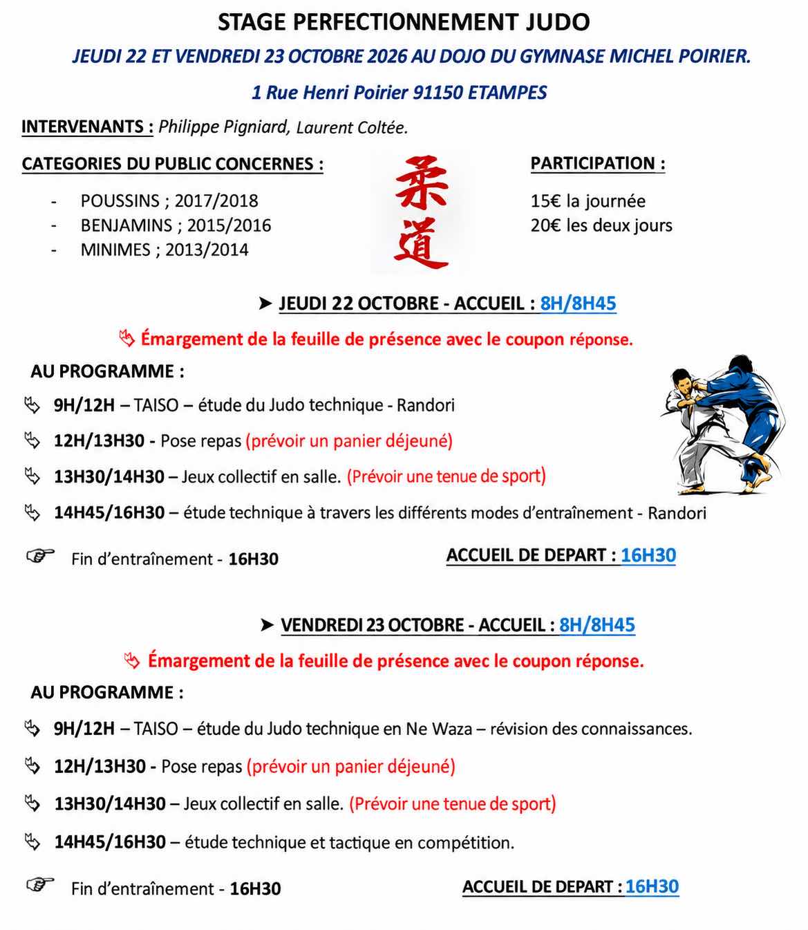 Stage perfectionnement judo - Toussaint - Jade
